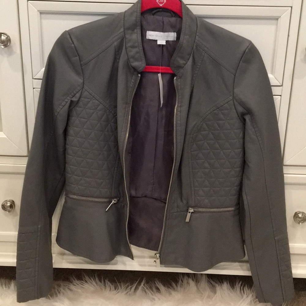 New York & Co Gray Faux leather jacket
